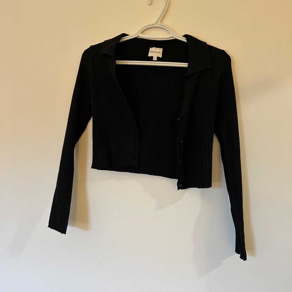 Find Me Now Sweater Crop Button Up Collar Small